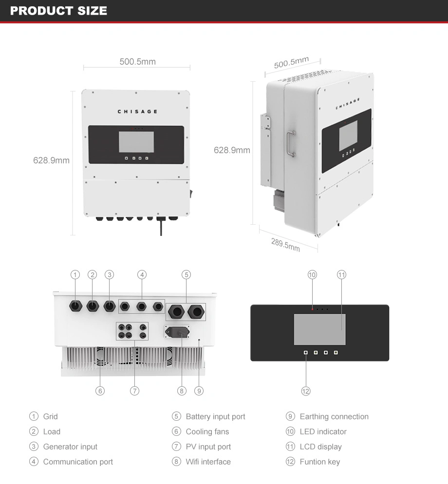 5kw 6kw 8kw 10kw 12kw PV System DC to AC Solar Power Triple Phase Inverter Pure Sine Wave Hybrid Inverter